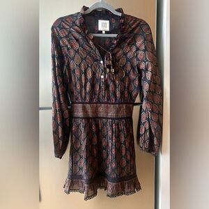 Alicia Bell Silk Cotton Peacock Print Boho Dress Small